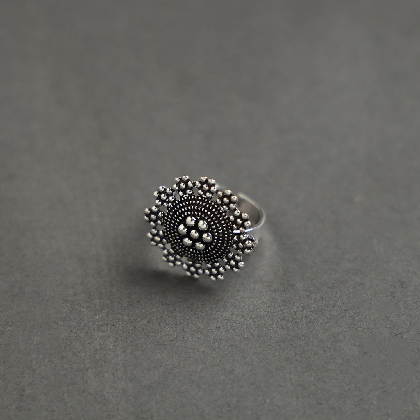 Antique Finish Oxidised White Metal Ring 21