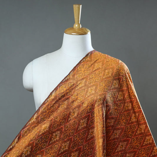 Brown - Pochampally Ikat Weave Handloom Pure Raw Silk Fabric 18