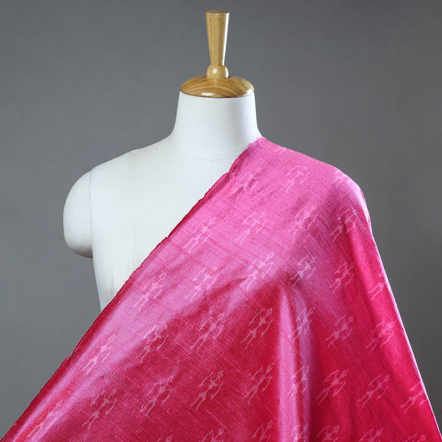 Pink - Pochampally Ikat Weave Handloom Pure Raw Silk Fabric 21