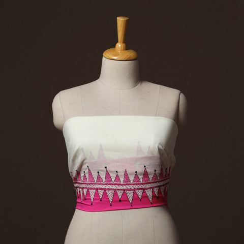 White - Bengal Kantha Hand Embroidered Cotton Blouse Piece 100