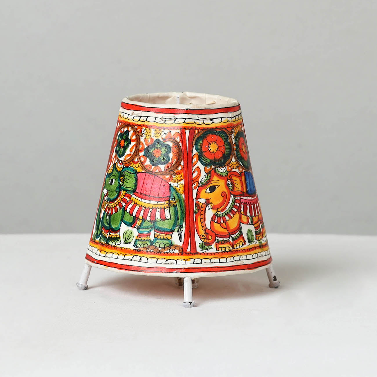 Handpainted Tholu Bommalata Leather Table Lamp (Small) 03