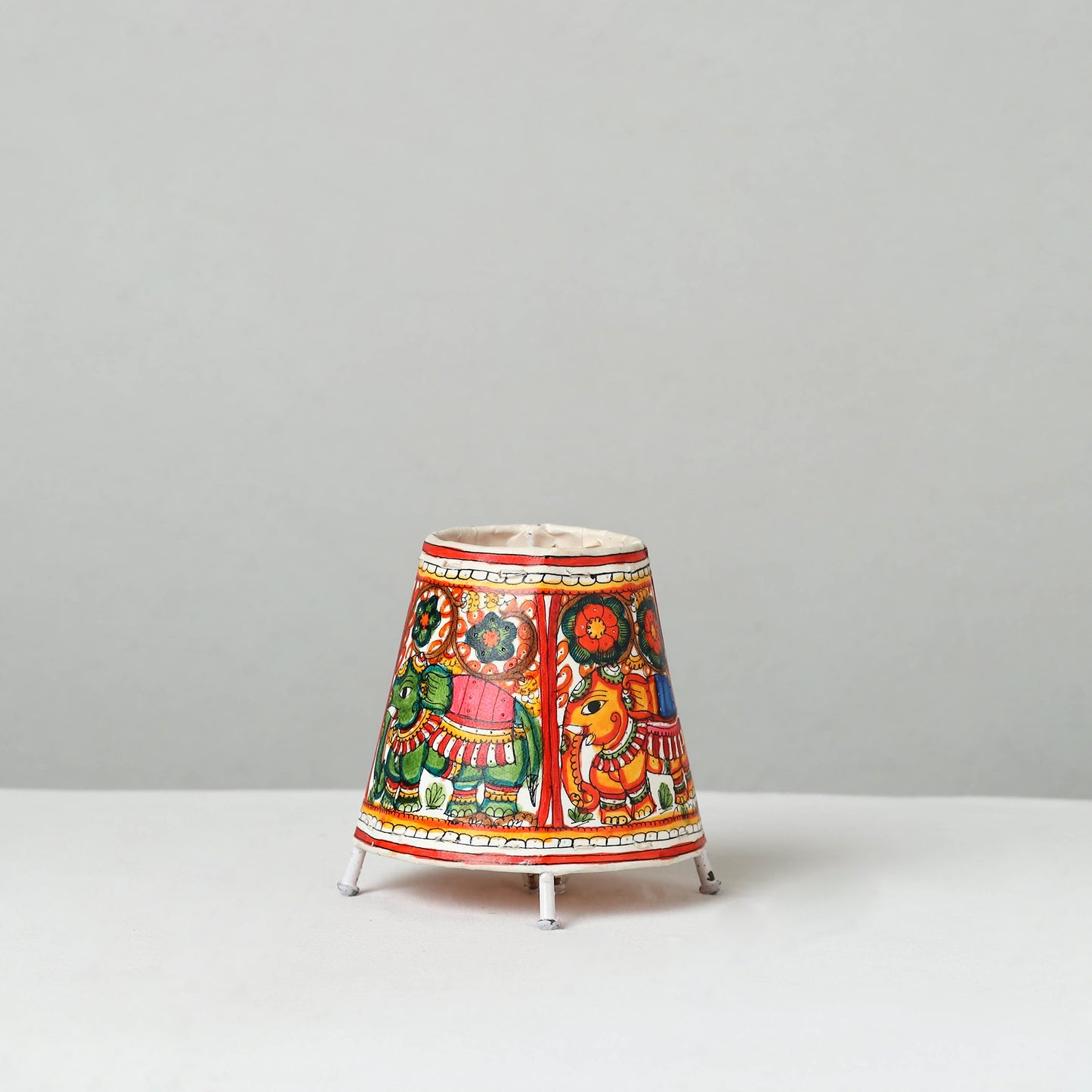 Handpainted Tholu Bommalata Leather Table Lamp (Small) 03