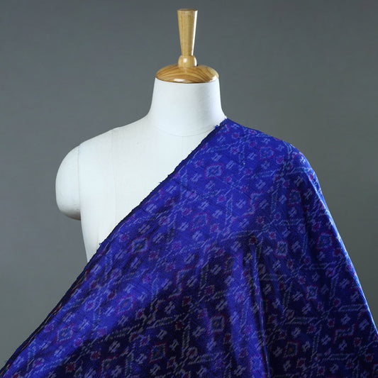 Blue - Pochampally Ikat Weave Handloom Pure Raw Silk Fabric 26