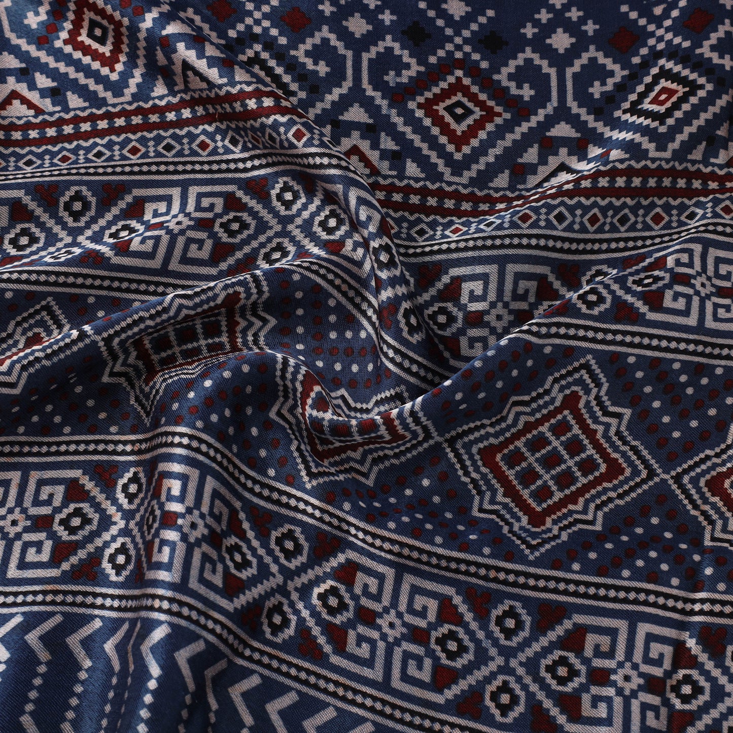 Blue Natural Dyed Mashru Silk Ajrakh Print Fabric
