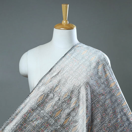 Grey - Pochampally Ikat Weave Handloom Pure Raw Silk Fabric 27