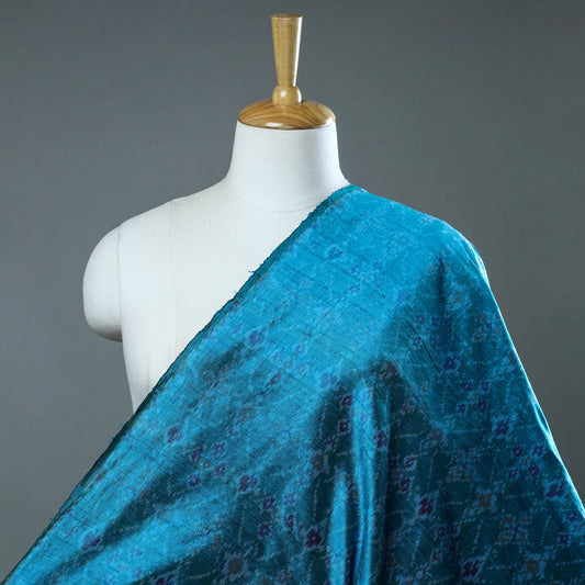 Blue - Pochampally Ikat Weave Handloom Pure Raw Silk Fabric 28
