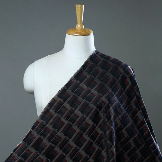 Black - Pochampally Ikat Weave Handloom Pure Raw Silk Fabric 29