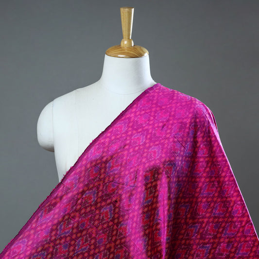 Pink - Pochampally Ikat Weave Handloom Pure Raw Silk Fabric 30