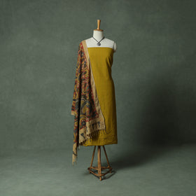 Jacquard Woven Cotton 2pc Unstitched Dress Material Kurta Set with Jewellery 22