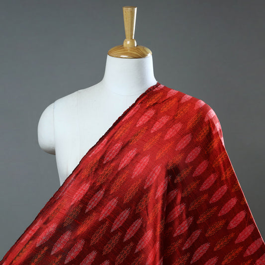 Red - Pochampally Ikat Weave Handloom Pure Raw Silk Fabric 31