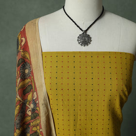Jacquard Woven Cotton 2pc Unstitched Dress Material Kurta Set with Jewellery 22