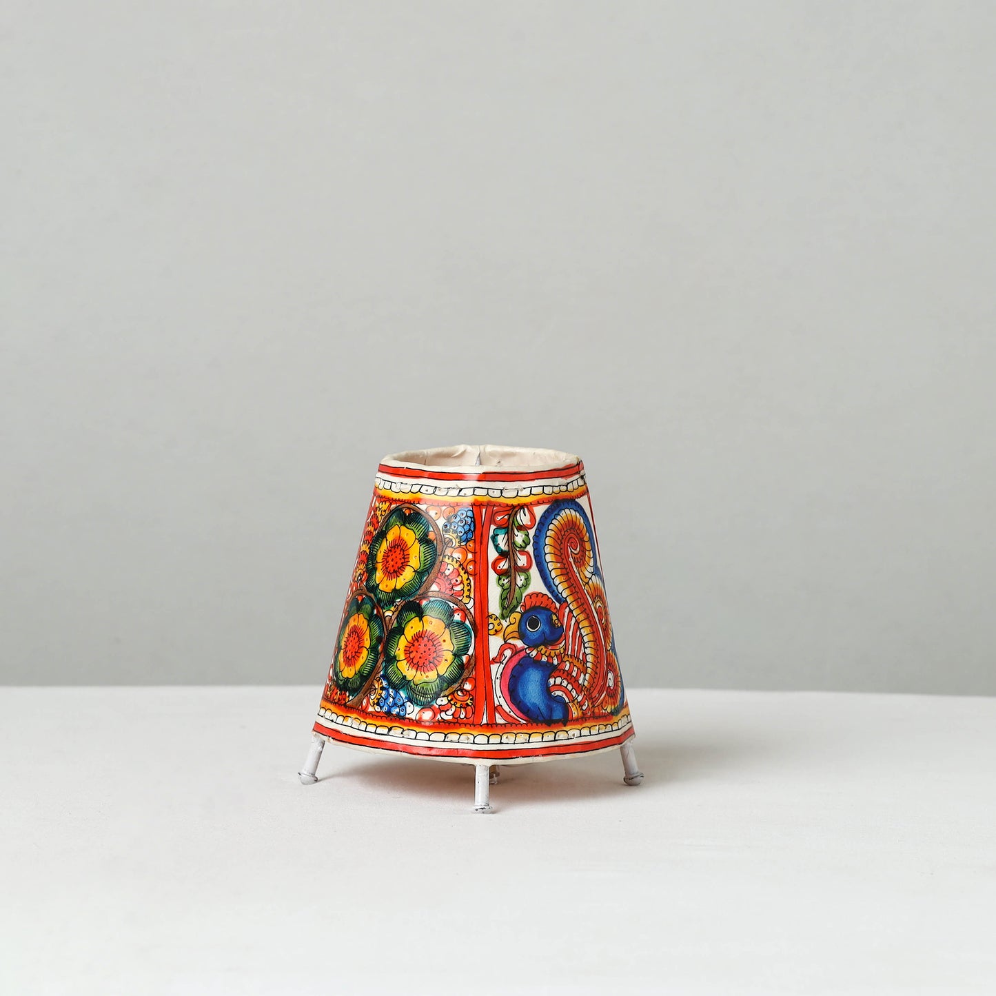 Handpainted Tholu Bommalata Leather Table Lamp (Small) 07