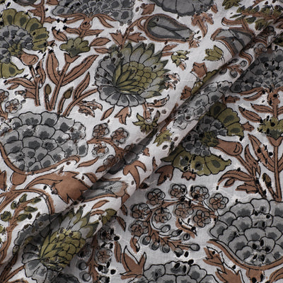 Sanganeri Hand Block Print Pure Cotton Floral Hakoba Fabric 05