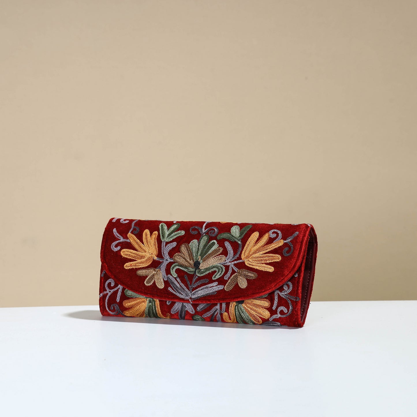 Authentic Kashmiri Crewel Embroidery Velvet Travel Wallet 54