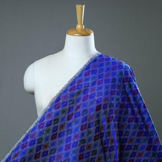 Blue - Pochampally Ikat Weave Handloom Pure Raw Silk Fabric 35