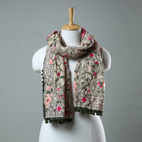 Green Ranihati Chanderi Silk Embroidered Stole