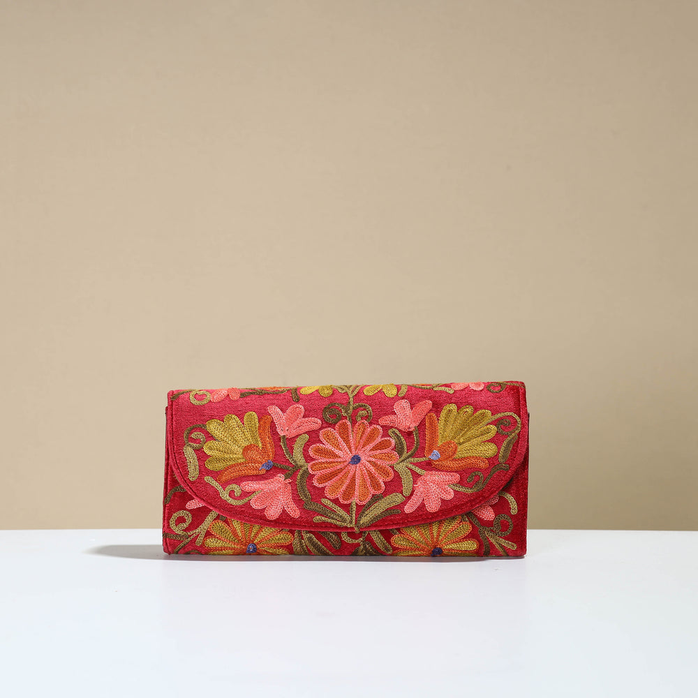 Authentic Kashmiri Crewel Embroidery Velvet Travel Wallet 55