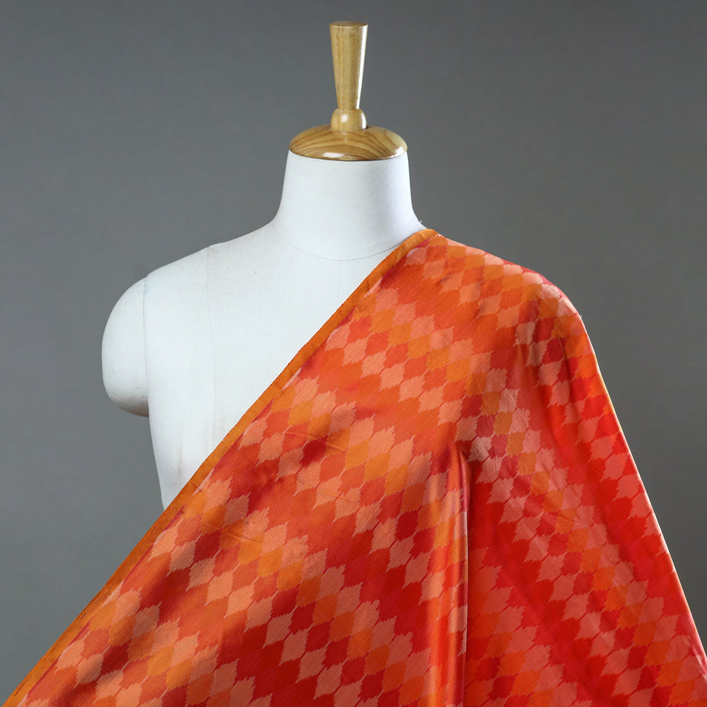 Orange - Pochampally Ikat Weave Handloom Pure Mulberry Silk Fabric 37