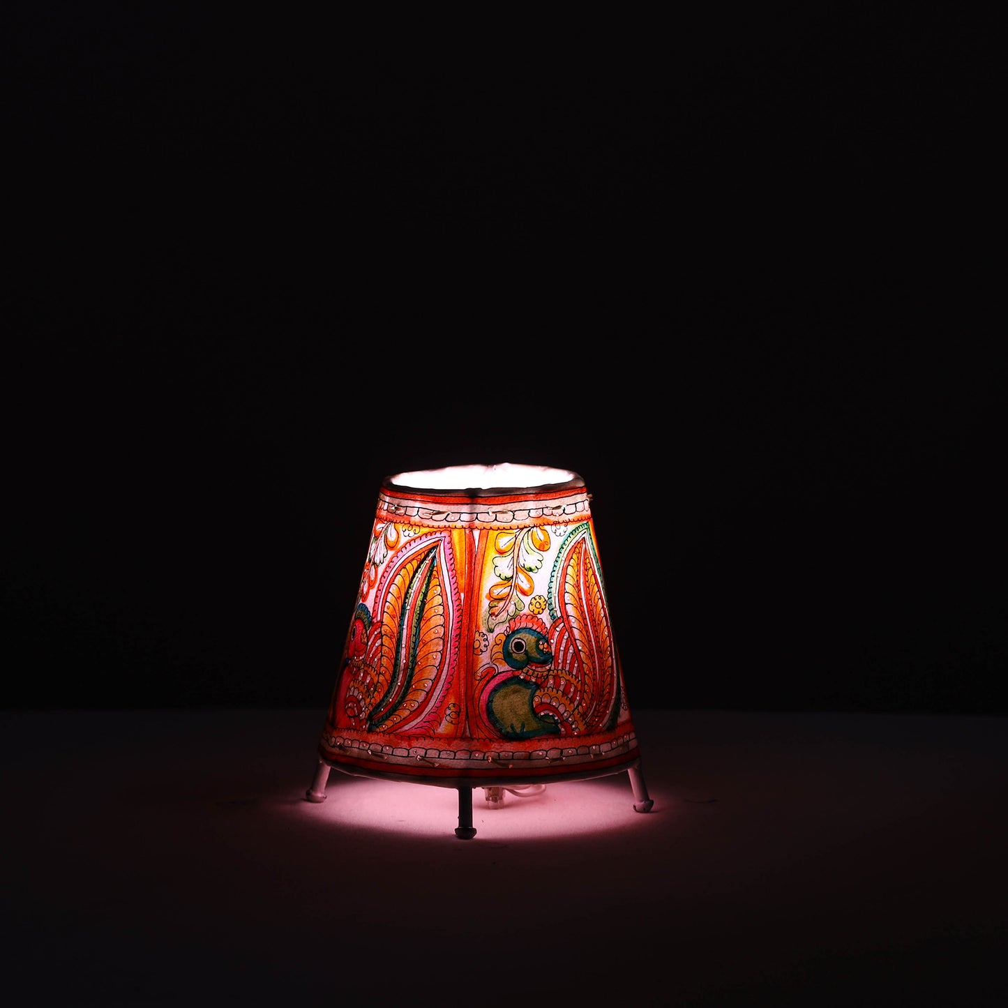 Handpainted Tholu Bommalata Leather Table Lamp (Small) 08