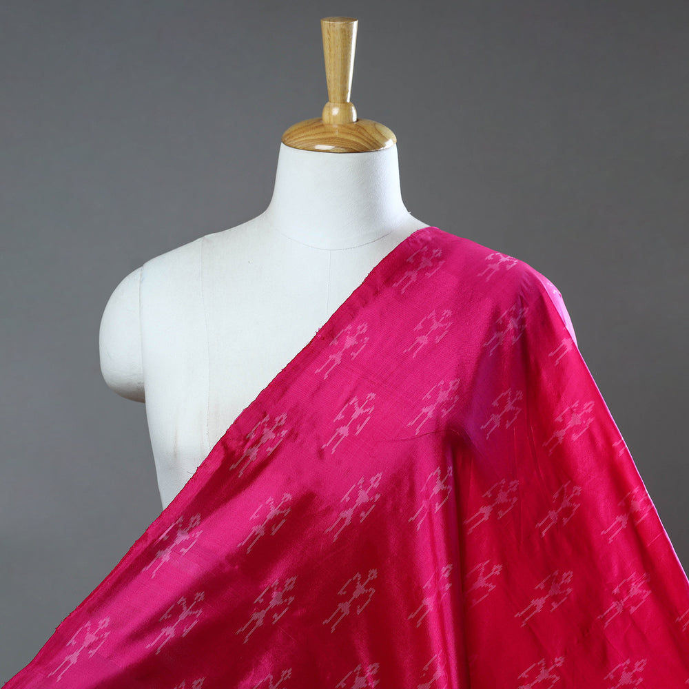 Pink - Pochampally Ikat Weave Handloom Pure Mulberry Silk Fabric 40