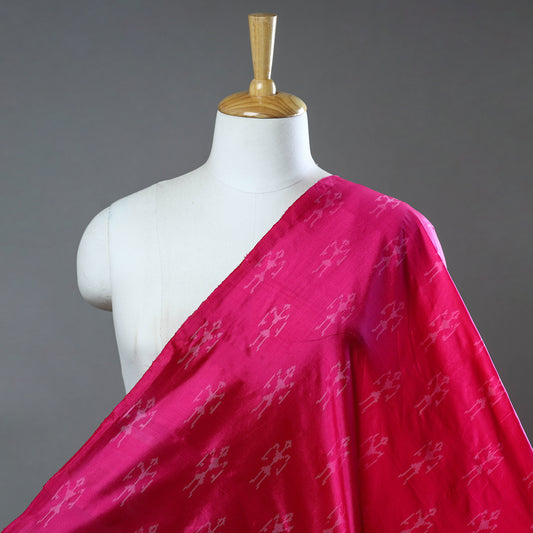 Pink - Pochampally Ikat Weave Handloom Pure Mulberry Silk Fabric 40