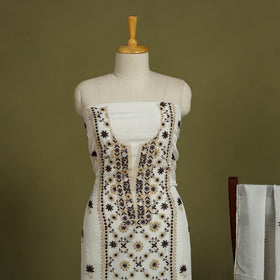 2pc White Hand Embroidery Chanderi Silk Chikankari Dress Material
