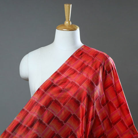 Red - Handloom Raw Silk Pochampally Weave Ikat Fabric 41