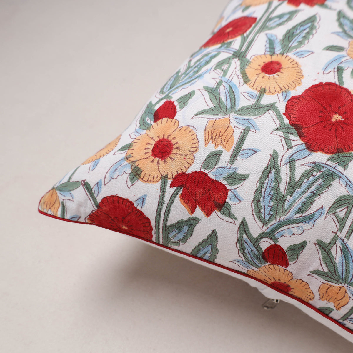 Sanganeri Floral Print Cushion Cover (16 x 16 in) 193