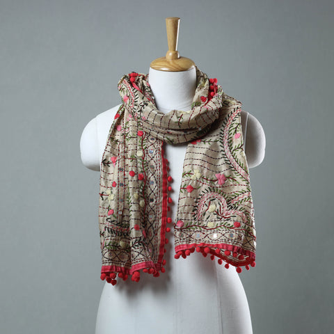 Pink Ranihati Chanderi Silk Embroidered Stole