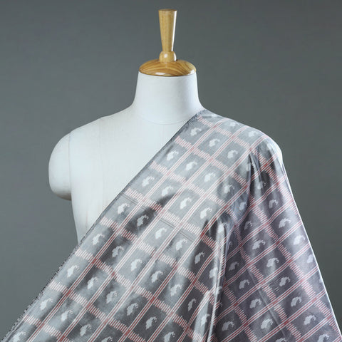 Grey - Handloom Raw Silk Pochampally Weave Ikat Fabric 42