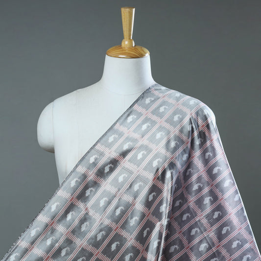 Grey - Pochampally Ikat Weave Handloom Pure Mulberry Silk Fabric 42