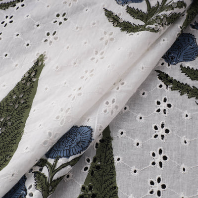Sanganeri Hand Block Print Pure Cotton Floral Hakoba Fabric 08