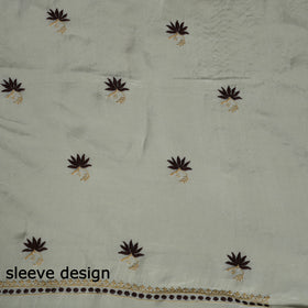 2pc White Hand Embroidery Chanderi Silk Chikankari Dress Material