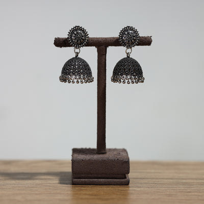 Antique Finish Oxidised White Metal Jhumki Earrings 11