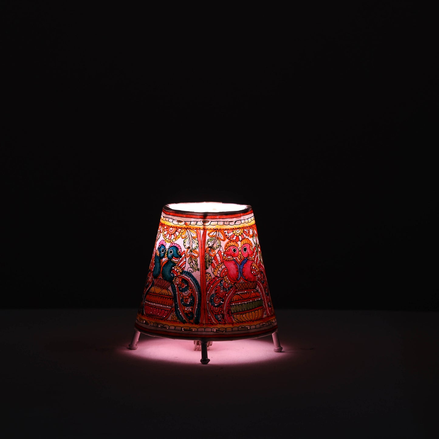 Handpainted Tholu Bommalata Leather Table Lamp (Small) 13