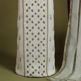 2pc White Hand Embroidery Chanderi Silk Chikankari Dress Material