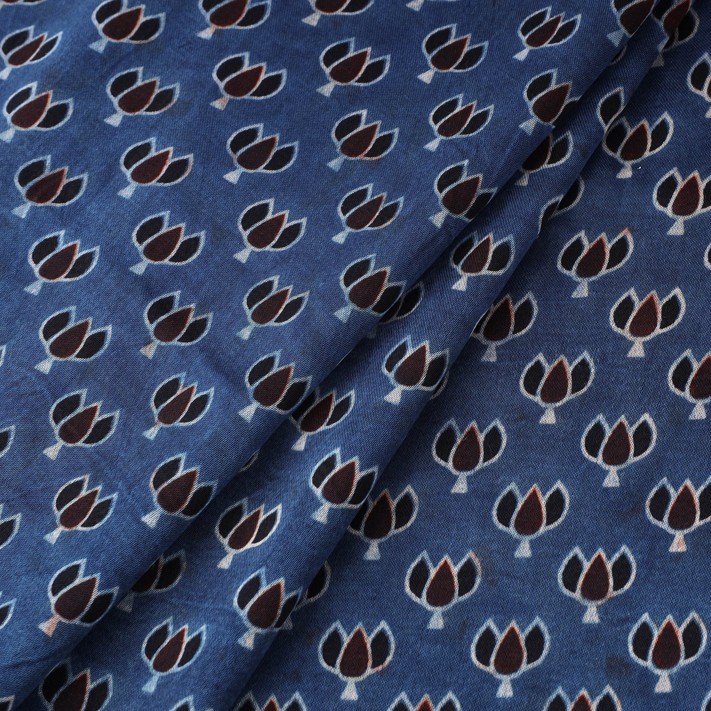 Blue Natural Dyed Mashru Silk Ajrakh Print Fabric