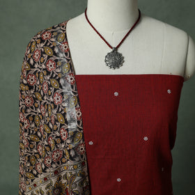 Jacquard Woven Cotton 2pc Unstitched Dress Material Kurta Set with Jewellery 25