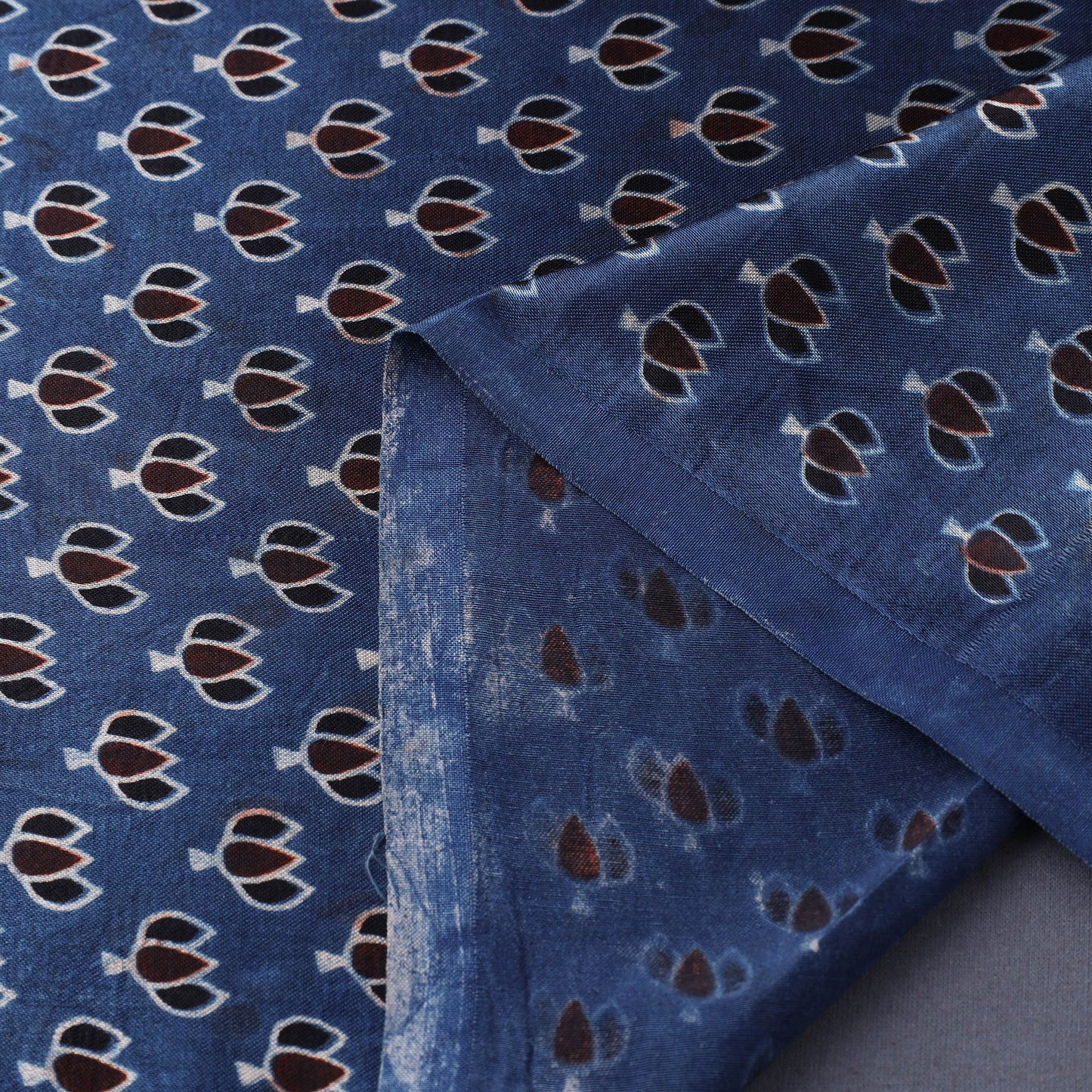 Blue Natural Dyed Mashru Silk Ajrakh Print Fabric