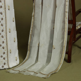 2pc White Hand Embroidery Chanderi Silk Chikankari Dress Material
