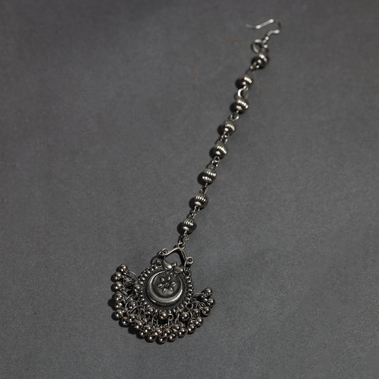 Antique Finish Oxidised White Metal Maang Tikka 16