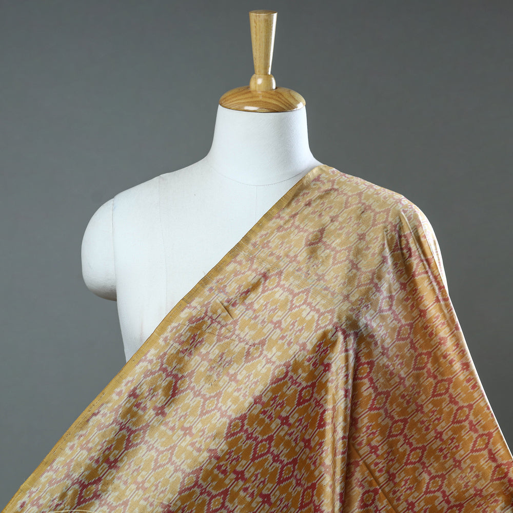 Brown - Pochampally Ikat Weave Handloom Pure Mulberry Silk Fabric 49