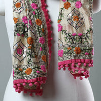 Pink - Ranihati Chanderi Silk Phulkari Embroidered Stole 125