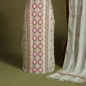 2pc White Hand Embroidery Chanderi Silk Chikankari Dress Material