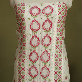 2pc White Hand Embroidery Chanderi Silk Chikankari Dress Material