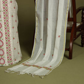 2pc White Hand Embroidery Chanderi Silk Chikankari Dress Material