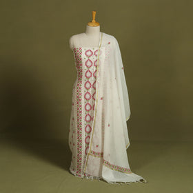 2pc White Hand Embroidery Chanderi Silk Chikankari Dress Material