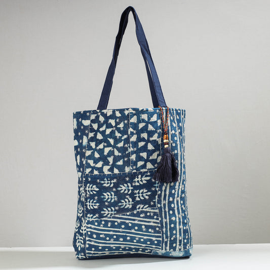 Blue - Marudhara Printed Patchwork Shoulder Bag with Charm