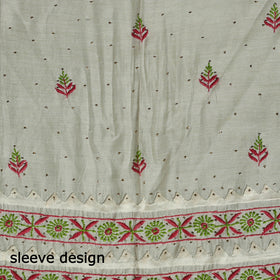2pc White Hand Embroidery Chanderi Silk Chikankari Dress Material
