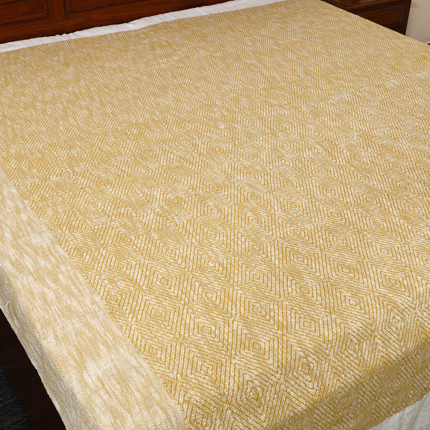 Beige - Pure Handloom Cotton Double Bed Cover from Bijnor 20